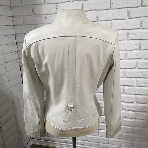 Danier Leather Ladies Off White Motto Style Leather Jacket - Picture 15 of 16